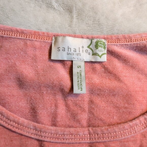 WOMEN'S SHIRT S Sahalie Boho Long Sleeves White Lace Trim Salmon Since 1972 - Picture 3 of 6